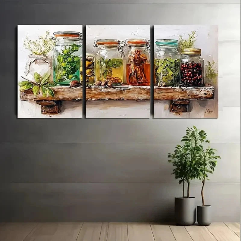 3pcs Edible Items On A Shelf Print Metal Print Ready to Hang Art