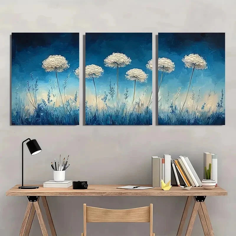3pcs Queen Anne'S Lace Watercolor Floral Art Metal Print Ready to Hang Art