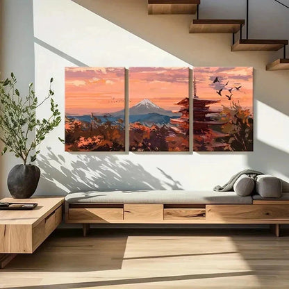 3pcs Japanese Landscape Mount Fuji Wall Art Set Canvas Framed 40x60cm - High Quality Print 100% Australian Made Wall Canvas Ready to Hang