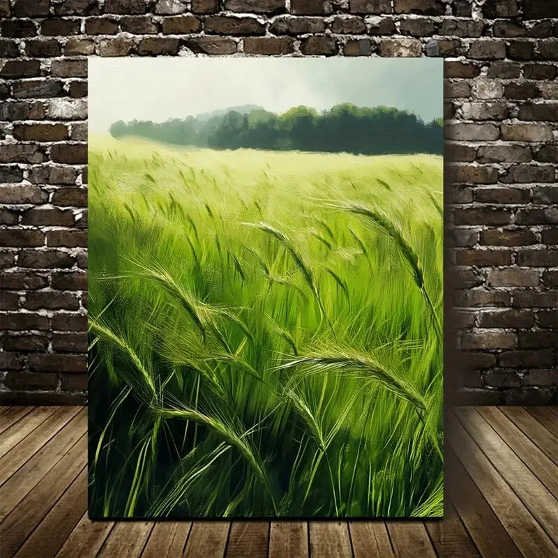 Vibrant Green Wheat Field Landscape Painting 40x60cm Metal Print Ready to Hang
