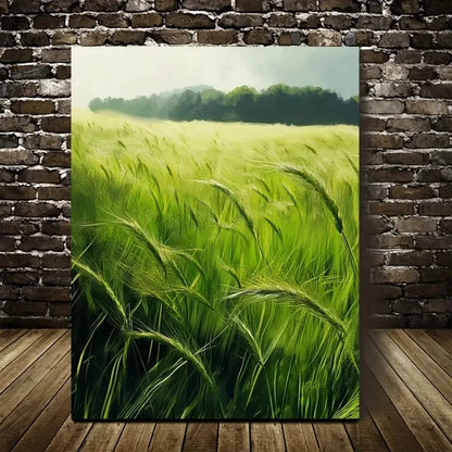 Vibrant Green Wheat Field Landscape Painting 40x60cm Metal Print Ready to Hang
