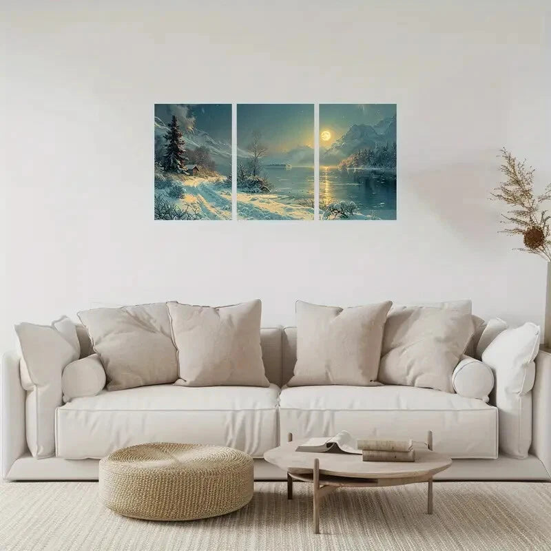 3pcs Tranquil Night Scene Moonlight Metal Print Ready to Hang Art