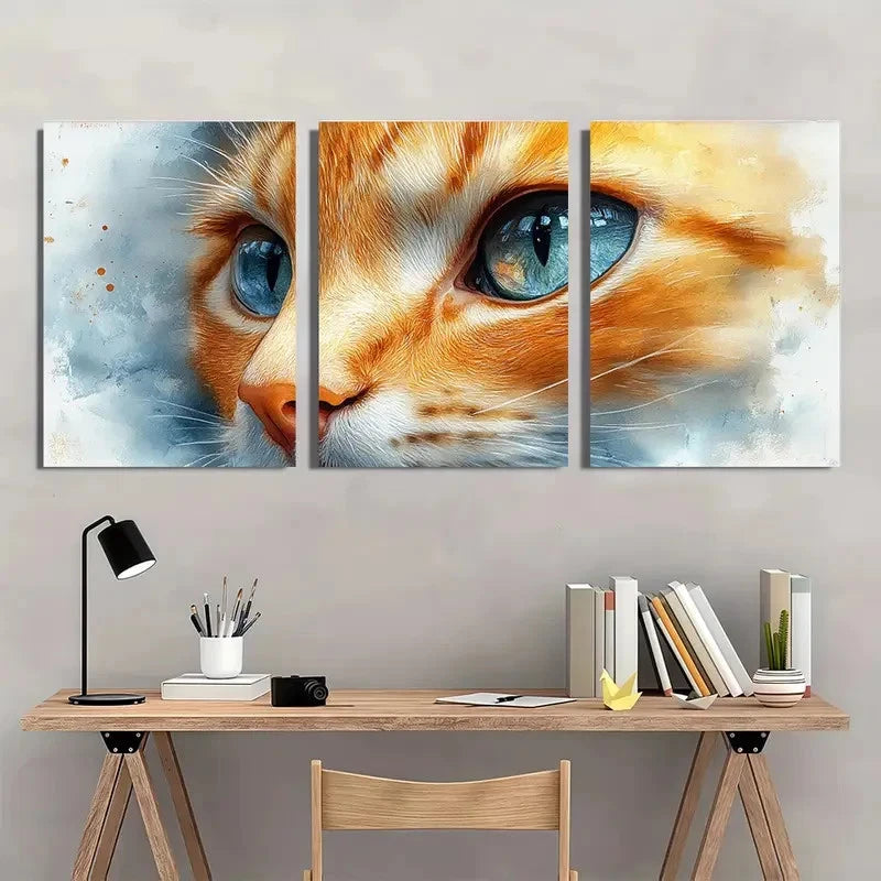 3pcs Orange Kitten In Blue Eyes & Gray Perfect Wall Art Set Canvas Framed 40x60cm - High Quality Print 100% Australian Made Wall Canvas Ready to Hang