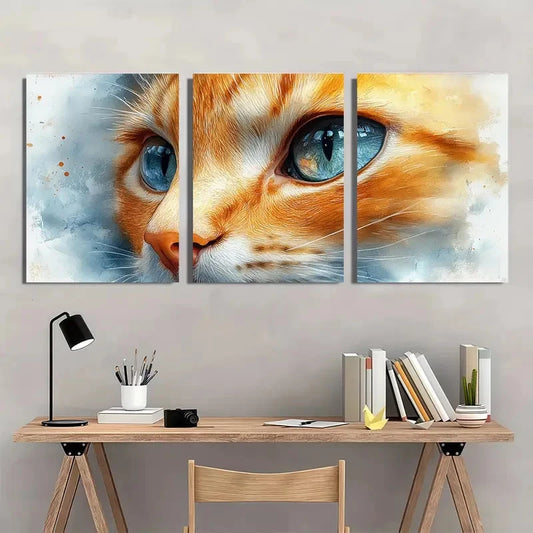 3pcs Orange Kitten In Blue Eyes & Gray Perfect Wall Art Set Canvas Framed 40x60cm - High Quality Print 100% Australian Made Wall Canvas Ready to Hang