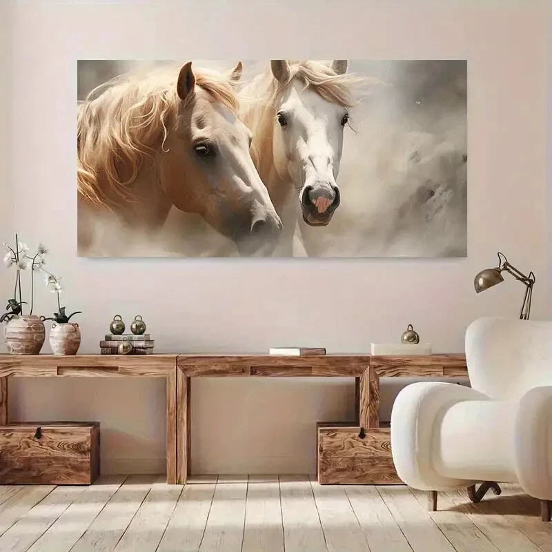 Two Galloping Horse Desert wall canvas office home room framed 120x60cm - Bella Home Decor