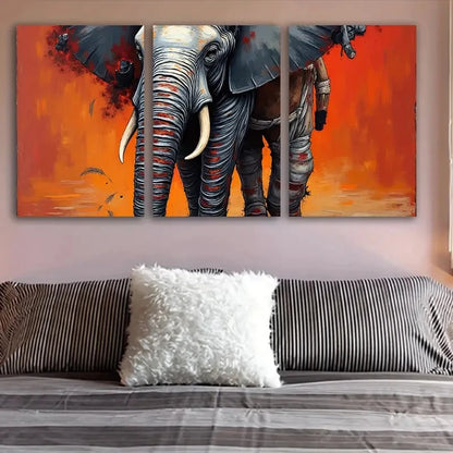 3pcs Elephant Artwork Wall Art Set Canvas Framed 50x70cm - High Quality Print 100% Australian Made Wall Canvas Ready to Hang