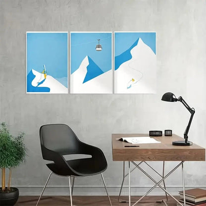 3pcs Vintage Ski Poster Snowboard Mountain Metal Print Ready to Hang Art