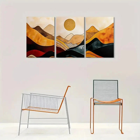 3pcs Mountain Sunset Modern Abstract Metal Print Ready to Hang Art