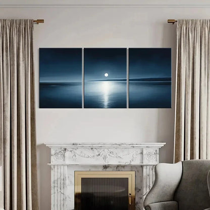 3pcs Moonlit Ocean Skyline Waters Dark Sky Metal Print Ready to Hang Art