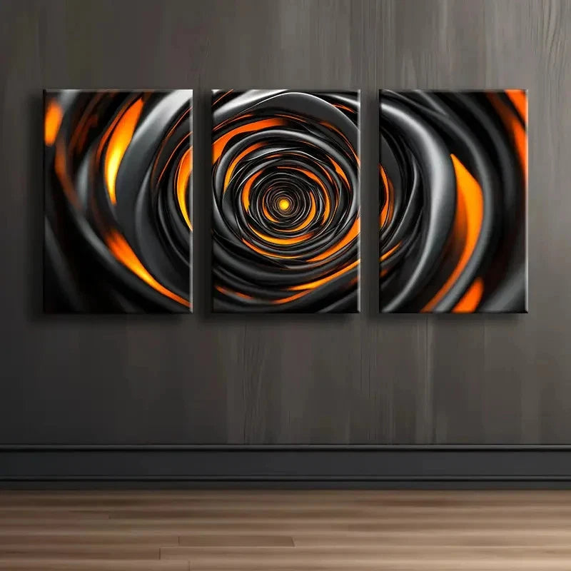 3pcs Abstract Orange And Black Spiral Wall Art Set Canvas Framed 50x70cm - High Quality Print 100% Australian Made Wall Canvas Ready to Hang