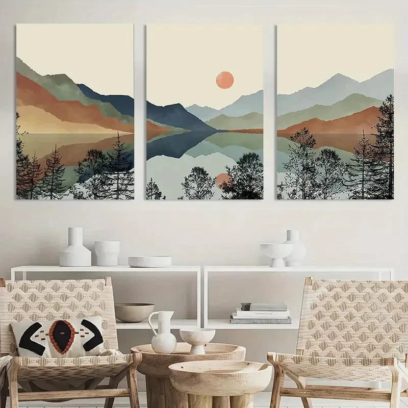 3pcs Sun Forest Abstract Nature Landscape Metal Print Ready to Hang Art