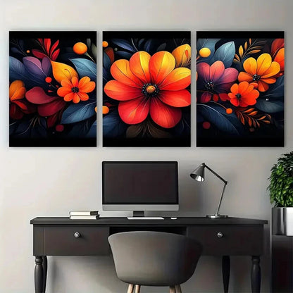 3pcs Vibrant Geometric Floral Pattern Metal Print Ready to Hang Art