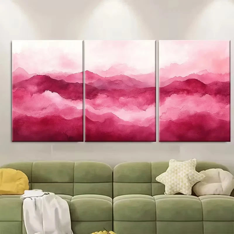 3pcs Elegant Dusky Blush Pink Abstract Watercolor Metal Print Ready to Hang Art