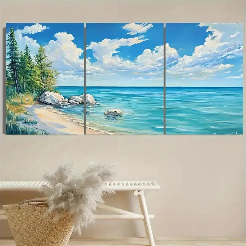3pcs Vibrant Serene Lake Huron Aesthetics Metal Print Ready to Hang Art