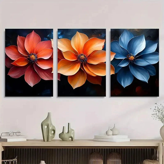 3pcs Vibrant Flower Modern Hung Metal Print Ready to Hang Art