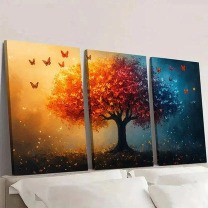 3pcs Vibrant Autumn & Winter Butterfly Tree Wall Art Set Canvas Framed 40x60cm - High Quality Print 100% Australian Made Wall Canvas Ready to Hang