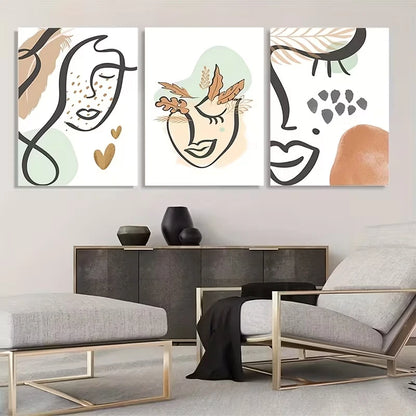 3pcs Bohemian Women'S Faces Black Lines Wall Art Set Canvas Framed 40x60cm - High Quality Print 100% Australian Made Wall Canvas Ready to Hang