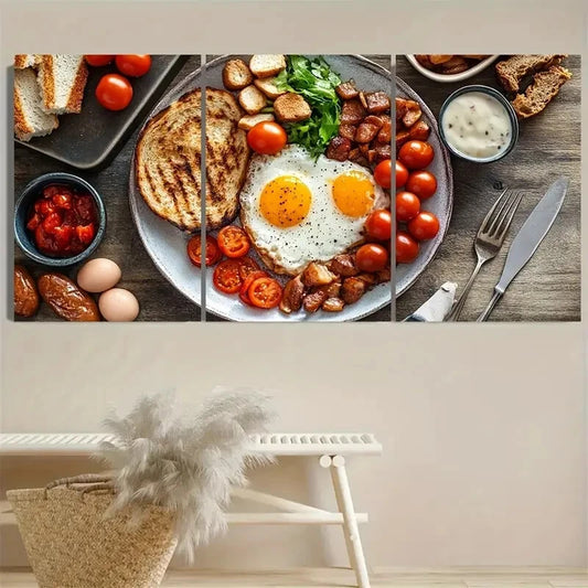 3pcs English Breakfast Food Exhibition Kitchen Metal Print Ready to Hang Art