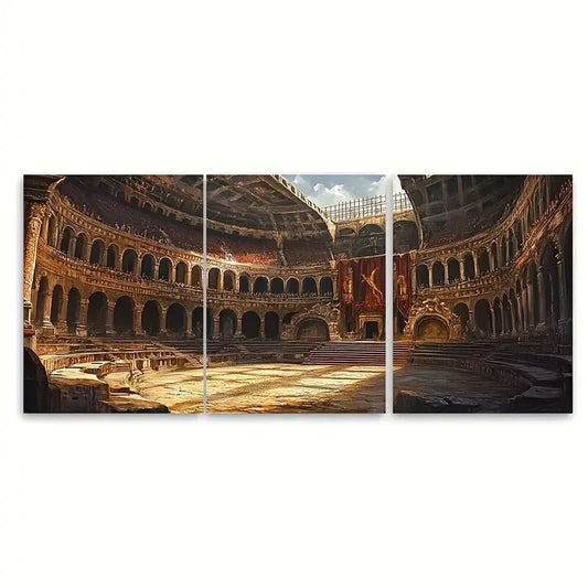 3pcs Gladiator Fresco Roman Amphitheater Print Metal Print Ready to Hang Art