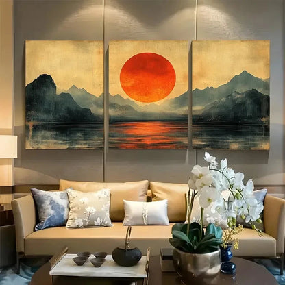 3pcs Retro Japanese The Rising Sun Metal Print Ready to Hang Art