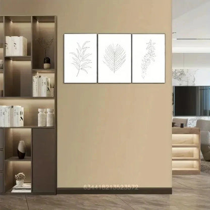 3pcs Minimalist Botanical Leaf Line Art Prints Metal Print Ready to Hang Art