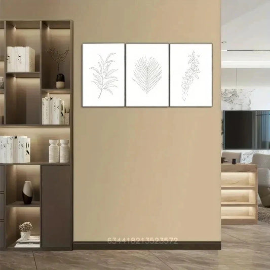 3pcs Minimalist Botanical Leaf Line Art Prints Metal Print Ready to Hang Art