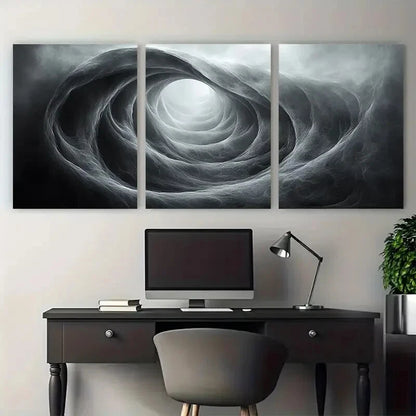 3pcs Monochrome Abstract Circular Modern Swirling Metal Print Ready to Hang Art