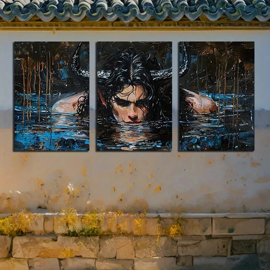 3pcs Mysterious Man in the Water Artistic Touches Metal Print Ready to Hang Art