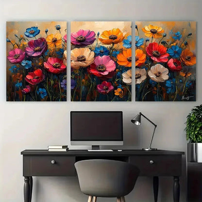 3pcs Vibrant Summer Floral Illustration Wall Art Set Canvas Framed 40x60cm - High Quality Print 100% Australian Made Wall Canvas Ready to Hang