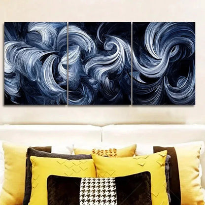 3pcs Luxurious Navy Blue Swirl Painting Metal Print Ready to Hang Art
