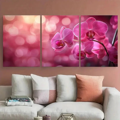 3pcs Abstract Orchid Flower Deep Pink Shades Metal Print Ready to Hang Art