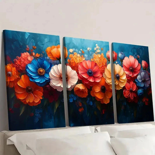 3pcs Flower Bouquet Art Colorful Floral  AD    Wall Art Set Canvas Framed 50x70cm - High Quality Print 100% Australian Made Wall Canvas Ready to Hang