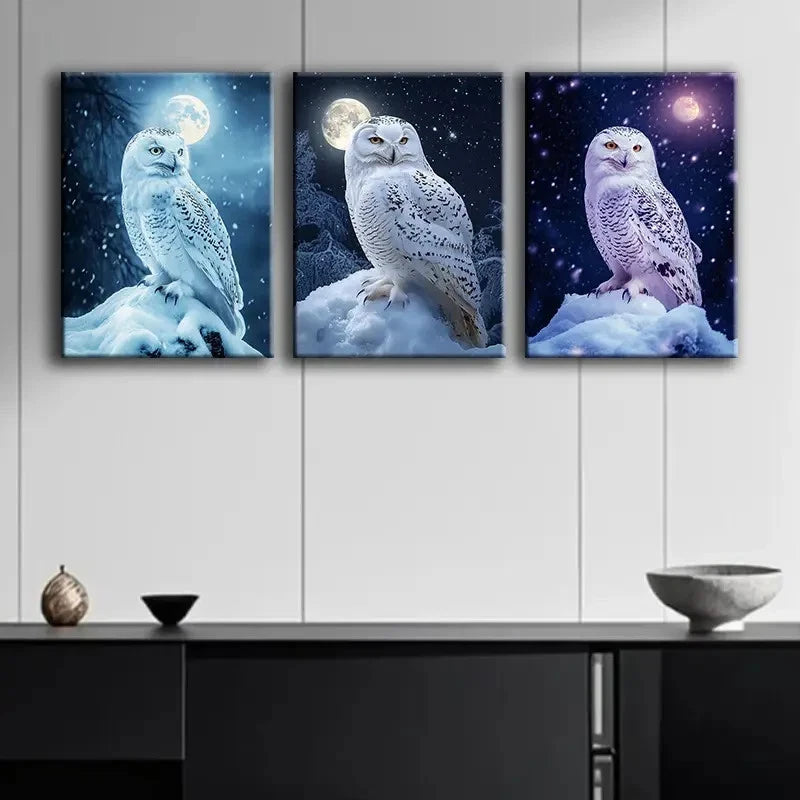 3pcs Mystical Nocturnal Animal Paintings Metal Print Ready to Hang Art