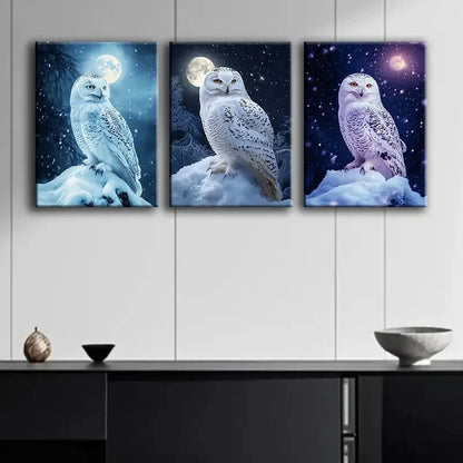 3pcs Mystical Nocturnal Animal Paintings Metal Print Ready to Hang Art
