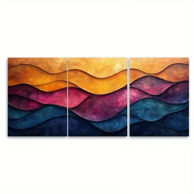 3pcs Vibrant Abstract Textured Metal Print Ready to Hang Art