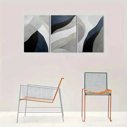 3pcs Modern Abstract Geometric Blue & Beige Metal Print Ready to Hang Art