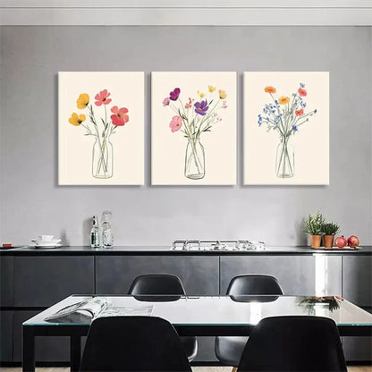 3pcs Floral Vase Colorful Flowers Perfect Wall Art Set Canvas Framed 40x60cm - High Quality Print 100% Australian Made Wall Canvas Ready to Hang