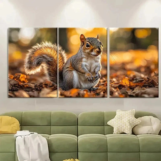 3pcs Cute Squirrel Print S Wall Art Set Canvas Framed 50x70cm - High Quality Print 100% Australian Made Wall Canvas Ready to Hang