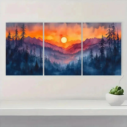 3pcs Snoqualmie Pass Watercolor Landscape Metal Print Ready to Hang Art