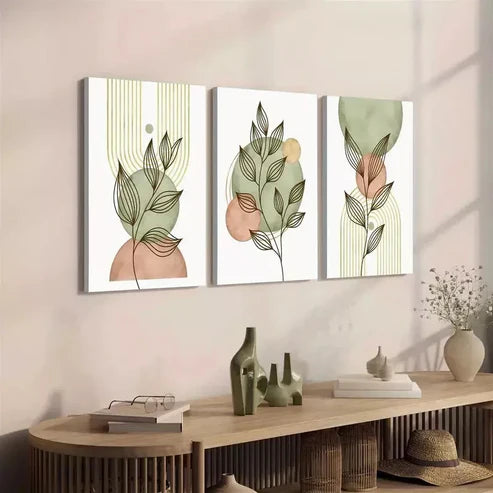 3pcs Boho Botanical Leaves Art with Golden Wall Art Set Canvas Unframed - High Quality Print 100% Australian Made Wall Canvas