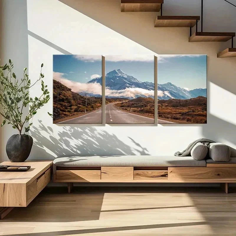 3pcs Snowy Mountains Roads Natural Wall Art Set Canvas Framed 40x60cm - High Quality Print 100% Australian Made Wall Canvas Ready to Hang
