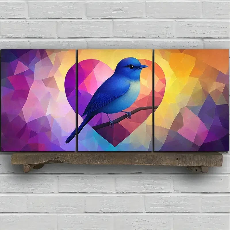 3pcs Charming Love Birds Colourful Metal Print Ready to Hang Art