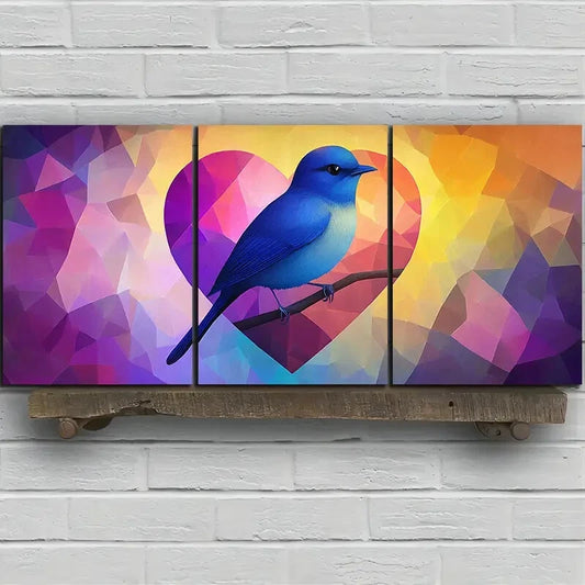 3pcs Charming Love Birds Colourful Metal Print Ready to Hang Art