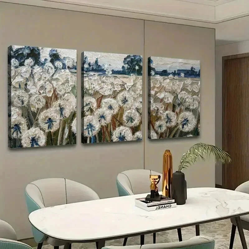 3pcs Blue & White Dandelion Landscape Wall Art Set Canvas Framed 40x60cm - High Quality Print 100% Australian Made Wall Canvas Ready to Hang