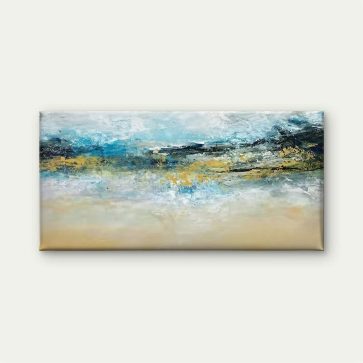Abstract Blue Golden Beige Wall Art Canvas Office Home Room Framed 120x60cm