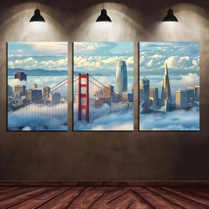 3pcs Stunning Blue And White Skyline Metal Print Ready to Hang Art