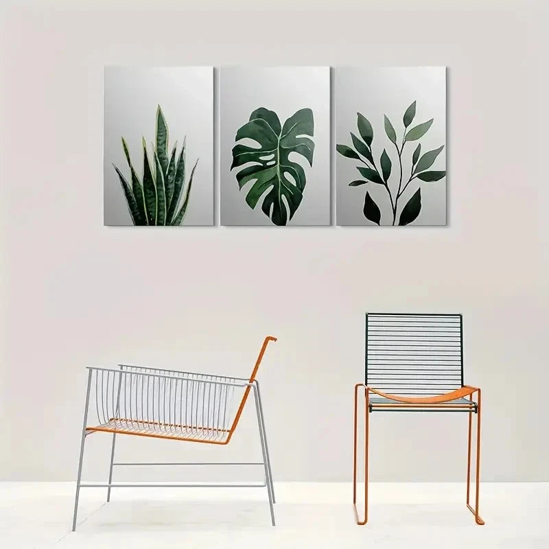 3pcs Green Leaf Tropical Themed Metal Print Ready to Hang Art