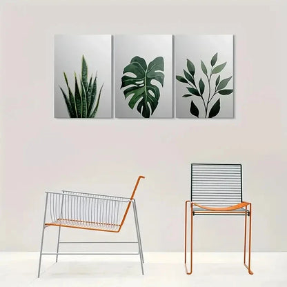 3pcs Green Leaf Tropical Themed Metal Print Ready to Hang Art