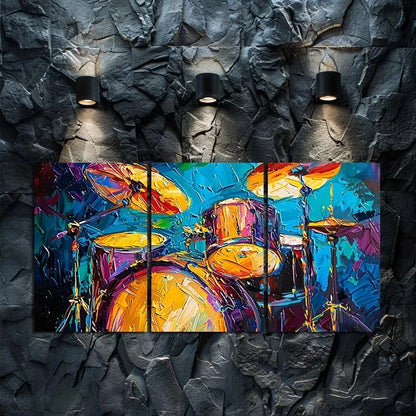 3pcs Abstract Drum Set Painting Metal Print Ready to Hang Art