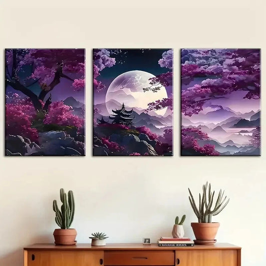 3pcs Purple Landscape Natural Scenery Mountain Metal Print Ready to Hang Art